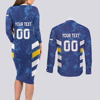 Custom El Salvador Football Couples Matching Long Sleeve Bodycon Dress and Long Sleeve Button Shirt La Selecta Go Champions