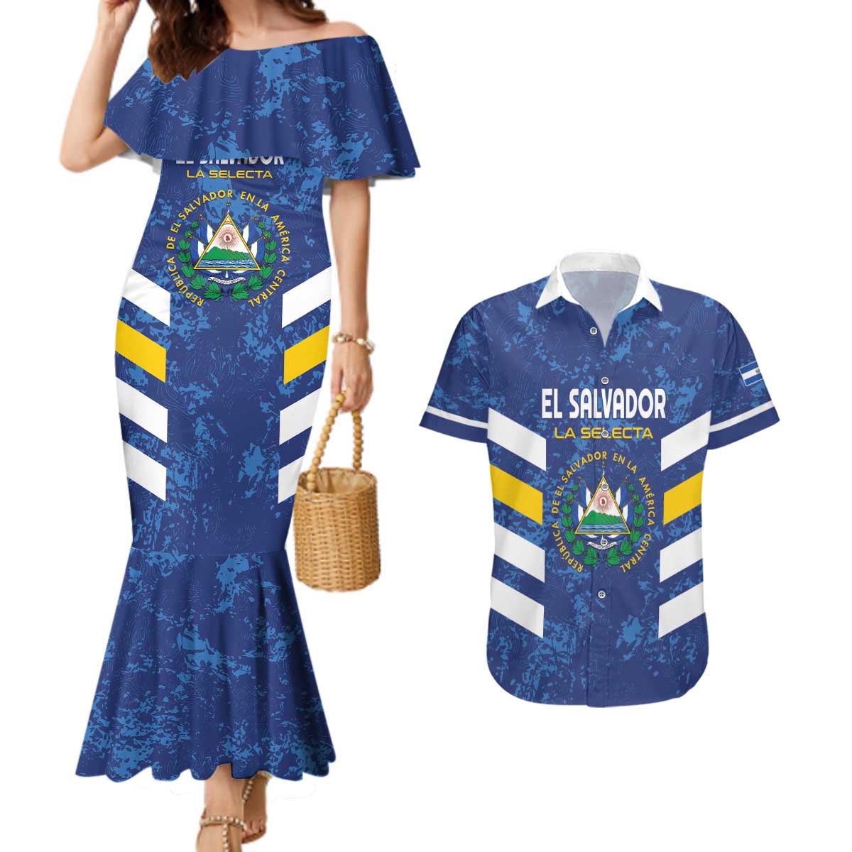 Custom El Salvador Football Couples Matching Mermaid Dress and Hawaiian Shirt La Selecta Go Champions