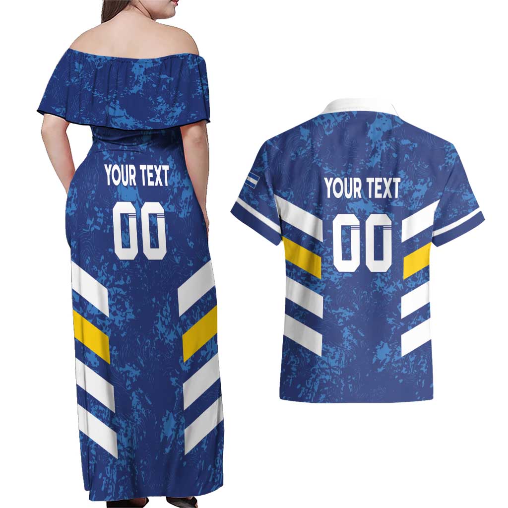 Custom El Salvador Football Couples Matching Off Shoulder Maxi Dress and Hawaiian Shirt La Selecta Go Champions