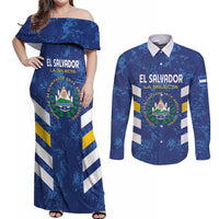 Custom El Salvador Football Couples Matching Off Shoulder Maxi Dress and Long Sleeve Button Shirt La Selecta Go Champions