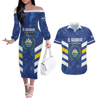 Custom El Salvador Football Couples Matching Off The Shoulder Long Sleeve Dress and Hawaiian Shirt La Selecta Go Champions
