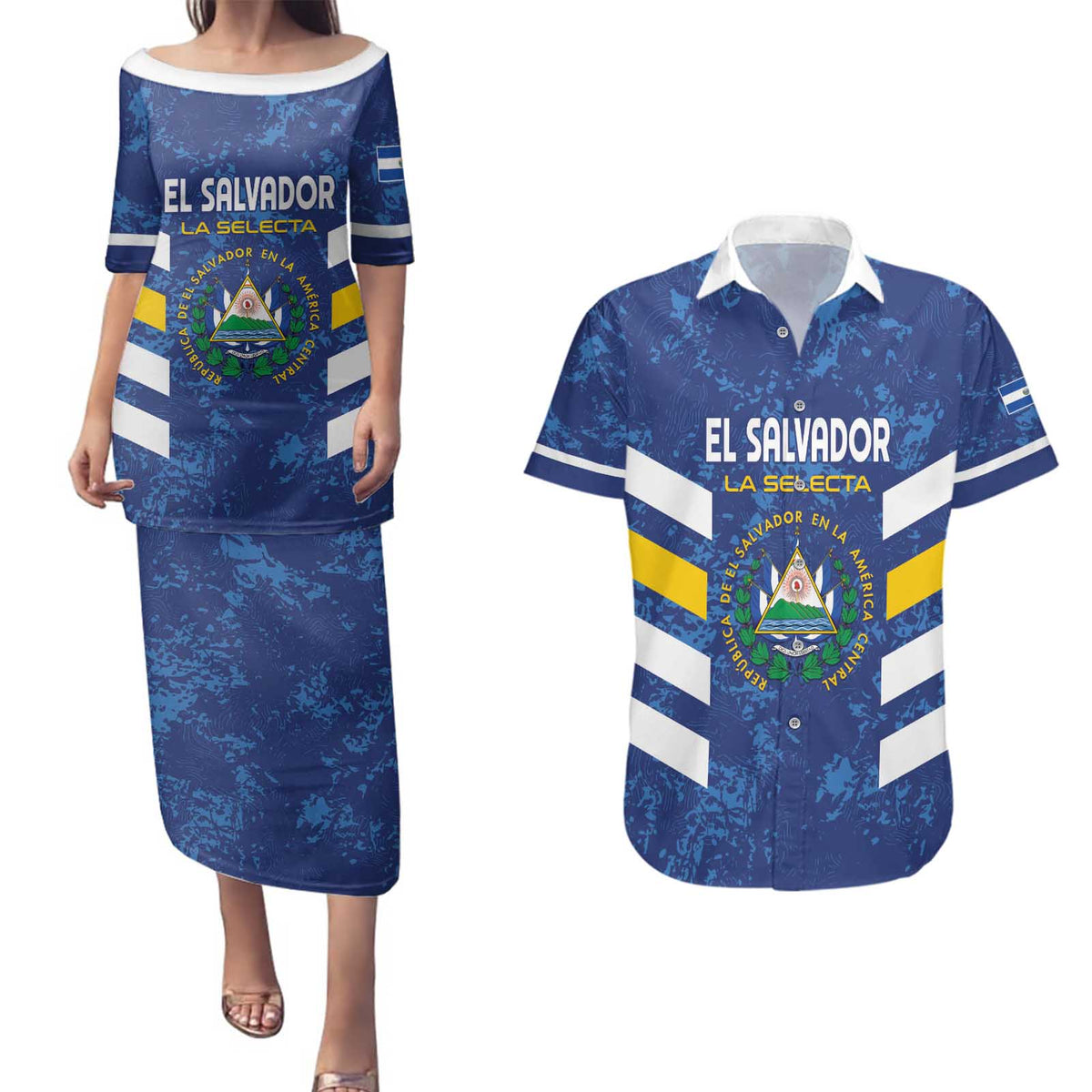 Custom El Salvador Football Couples Matching Puletasi and Hawaiian Shirt La Selecta Go Champions