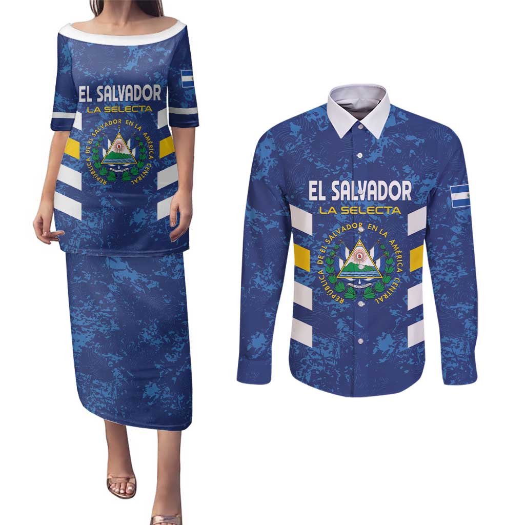 Custom El Salvador Football Couples Matching Puletasi and Long Sleeve Button Shirt La Selecta Go Champions