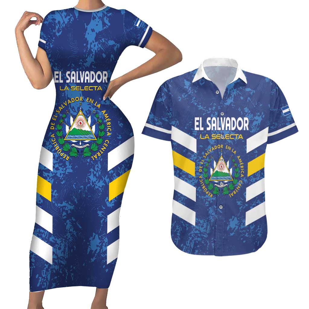 Custom El Salvador Football Couples Matching Short Sleeve Bodycon Dress and Hawaiian Shirt La Selecta Go Champions
