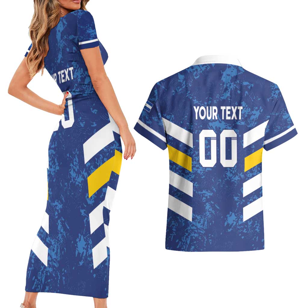 Custom El Salvador Football Couples Matching Short Sleeve Bodycon Dress and Hawaiian Shirt La Selecta Go Champions
