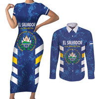 Custom El Salvador Football Couples Matching Short Sleeve Bodycon Dress and Long Sleeve Button Shirt La Selecta Go Champions