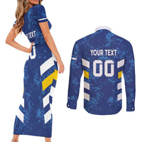 Custom El Salvador Football Couples Matching Short Sleeve Bodycon Dress and Long Sleeve Button Shirt La Selecta Go Champions