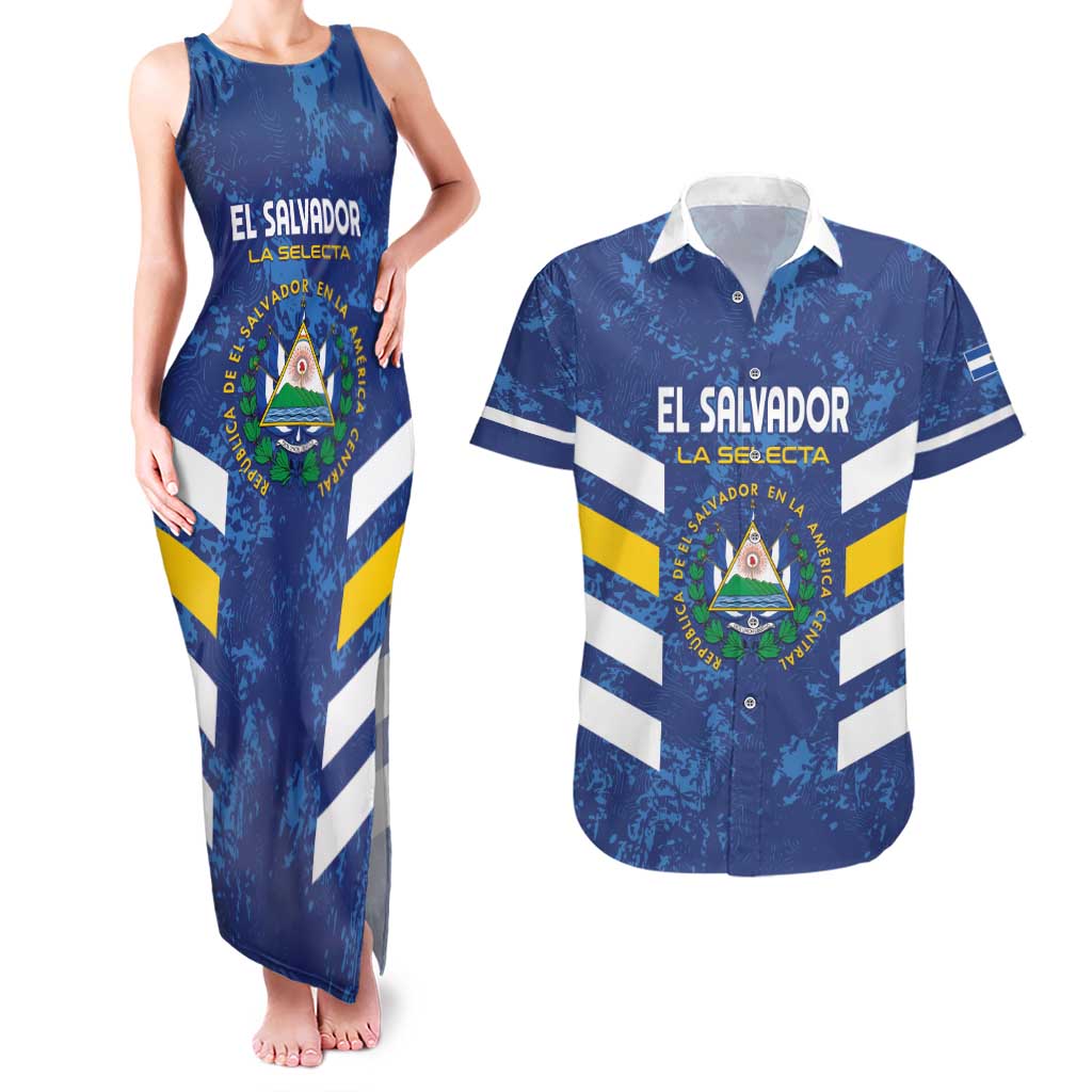 Custom El Salvador Football Couples Matching Tank Maxi Dress and Hawaiian Shirt La Selecta Go Champions