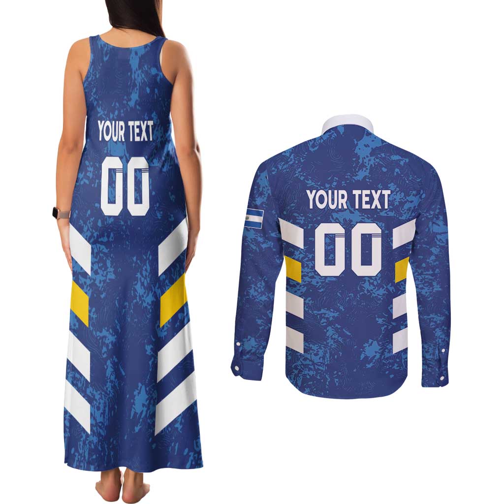 Custom El Salvador Football Couples Matching Tank Maxi Dress and Long Sleeve Button Shirt La Selecta Go Champions