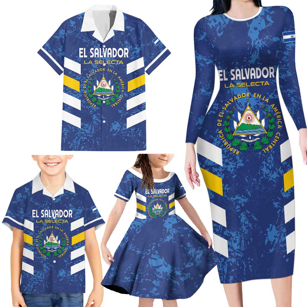 Custom El Salvador Football Family Matching Long Sleeve Bodycon Dress and Hawaiian Shirt La Selecta Go Champions