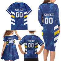 Custom El Salvador Football Family Matching Long Sleeve Bodycon Dress and Hawaiian Shirt La Selecta Go Champions