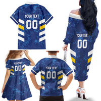 Custom El Salvador Football Family Matching Off The Shoulder Long Sleeve Dress and Hawaiian Shirt La Selecta Go Champions