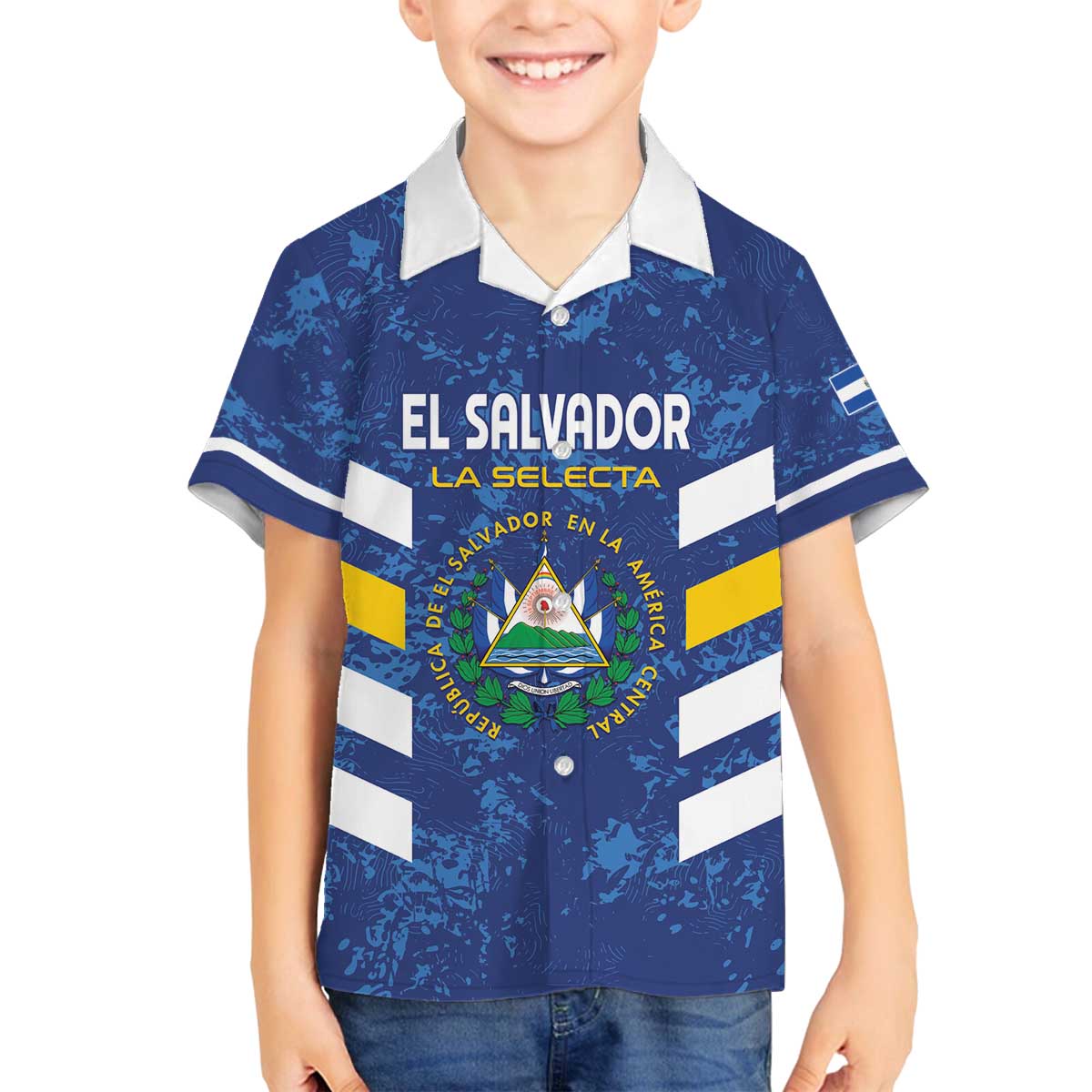 Custom El Salvador Football Family Matching Off The Shoulder Long Sleeve Dress and Hawaiian Shirt La Selecta Go Champions