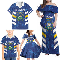Custom El Salvador Football Family Matching Off Shoulder Maxi Dress and Hawaiian Shirt La Selecta Go Champions