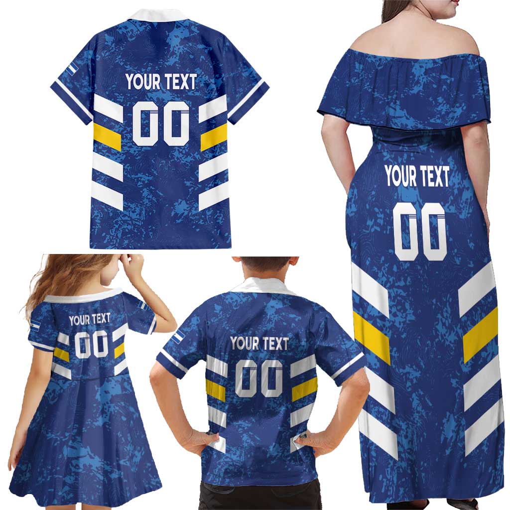 Custom El Salvador Football Family Matching Off Shoulder Maxi Dress and Hawaiian Shirt La Selecta Go Champions