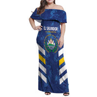 Custom El Salvador Football Family Matching Off Shoulder Maxi Dress and Hawaiian Shirt La Selecta Go Champions