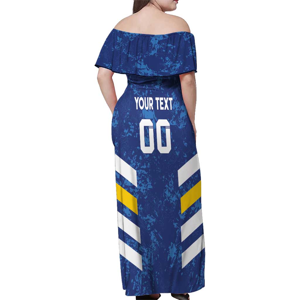 Custom El Salvador Football Family Matching Off Shoulder Maxi Dress and Hawaiian Shirt La Selecta Go Champions