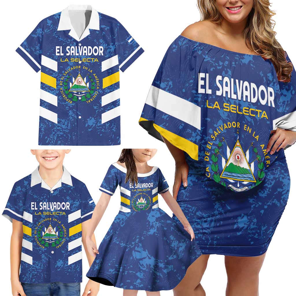 Custom El Salvador Football Family Matching Off Shoulder Short Dress and Hawaiian Shirt La Selecta Go Champions
