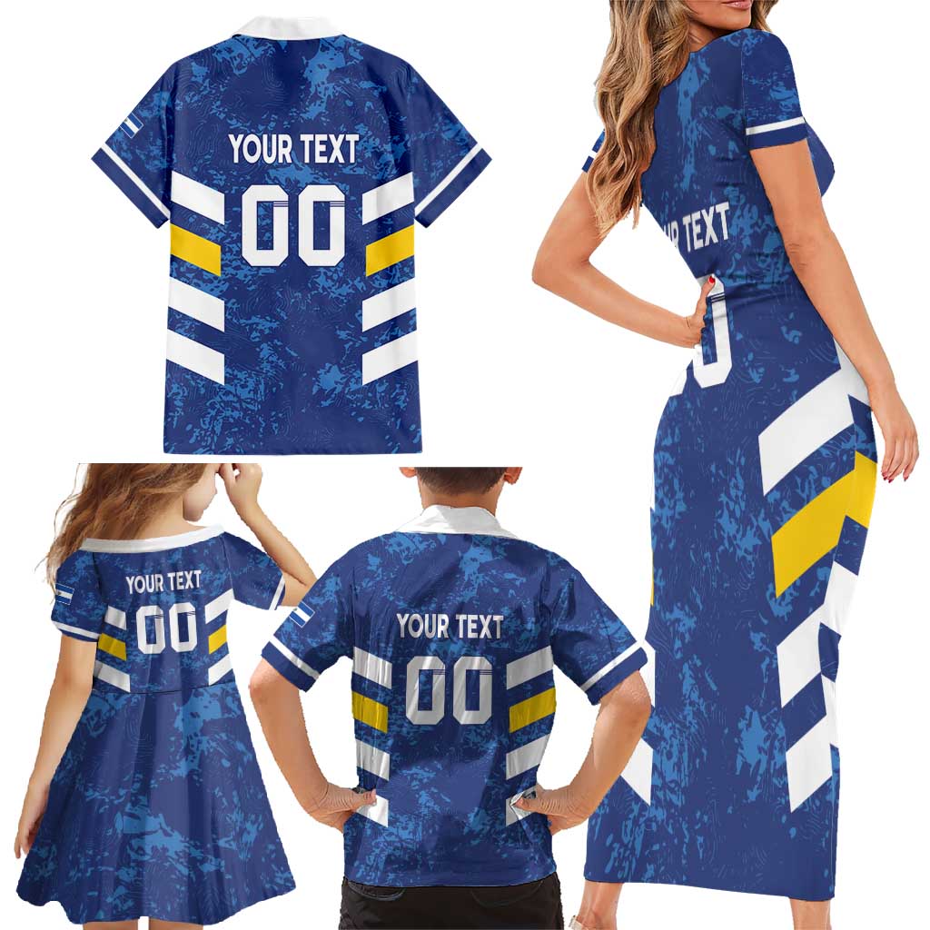 Custom El Salvador Football Family Matching Short Sleeve Bodycon Dress and Hawaiian Shirt La Selecta Go Champions