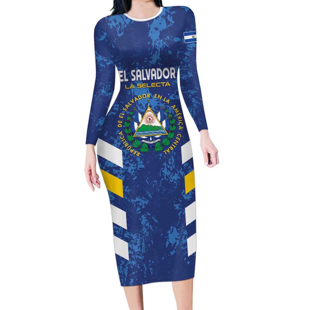 Custom El Salvador Football Long Sleeve Bodycon Dress La Selecta Go Champions