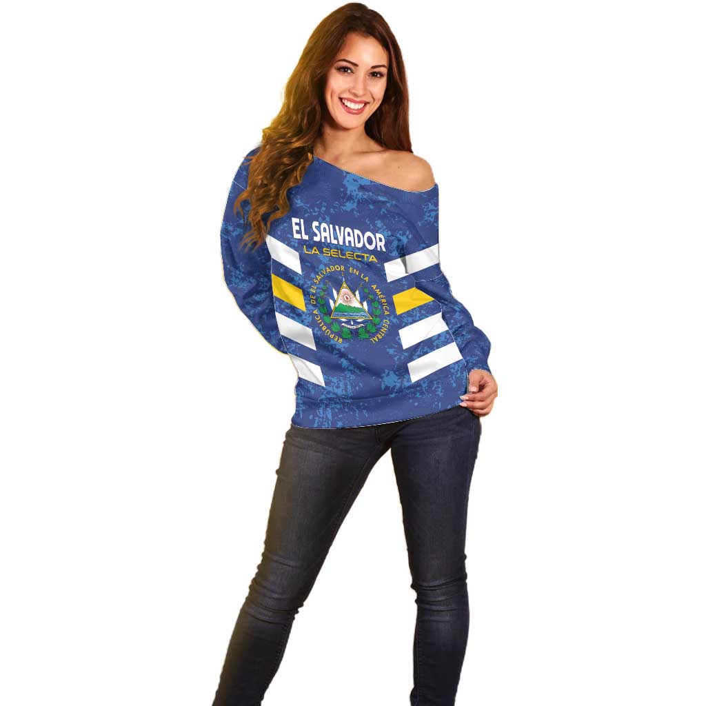 Custom El Salvador Football Off Shoulder Sweater La Selecta Go Champions