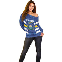Custom El Salvador Football Off Shoulder Sweater La Selecta Go Champions