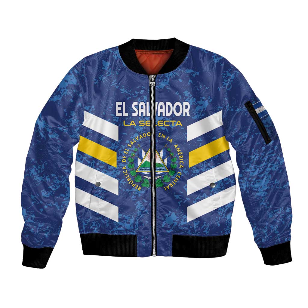 Custom El Salvador Football Sleeve Zip Bomber Jacket La Selecta Go Champions