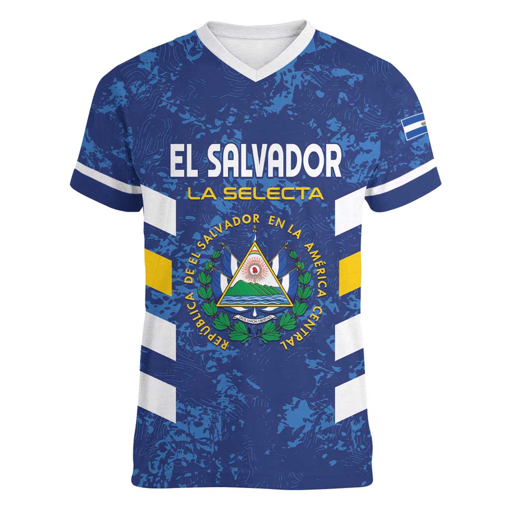 Custom El Salvador Football Women V-Neck T-Shirt La Selecta Go Champions