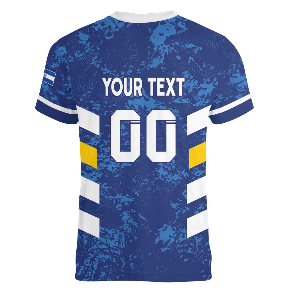 Custom El Salvador Football Women V-Neck T-Shirt La Selecta Go Champions