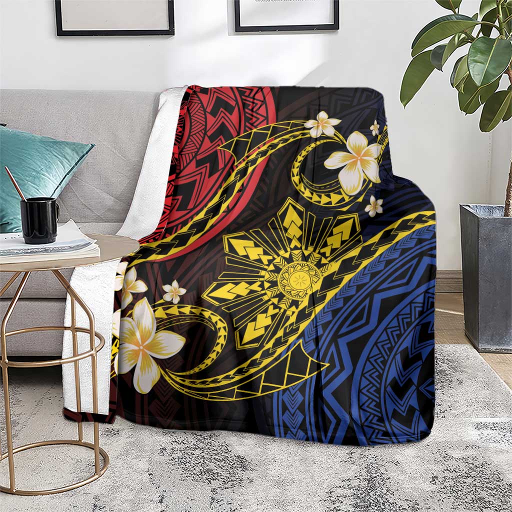 Philippines Spirit Tribal Sun Plumeria Blanket Red And Blue Polynesian Pattern