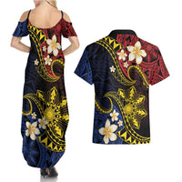 Philippines Spirit Tribal Sun Plumeria Couples Matching Summer Maxi Dress and Hawaiian Shirt Red And Blue Polynesian Pattern