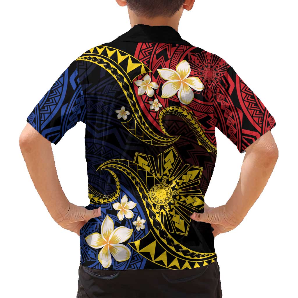 Philippines Spirit Tribal Sun Plumeria Family Matching Off Shoulder Short Dress and Hawaiian Shirt Red And Blue Polynesian Pattern