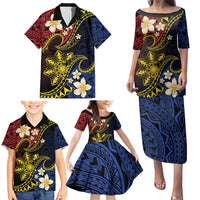 Philippines Spirit Tribal Sun Plumeria Family Matching Puletasi and Hawaiian Shirt Red And Blue Polynesian Pattern