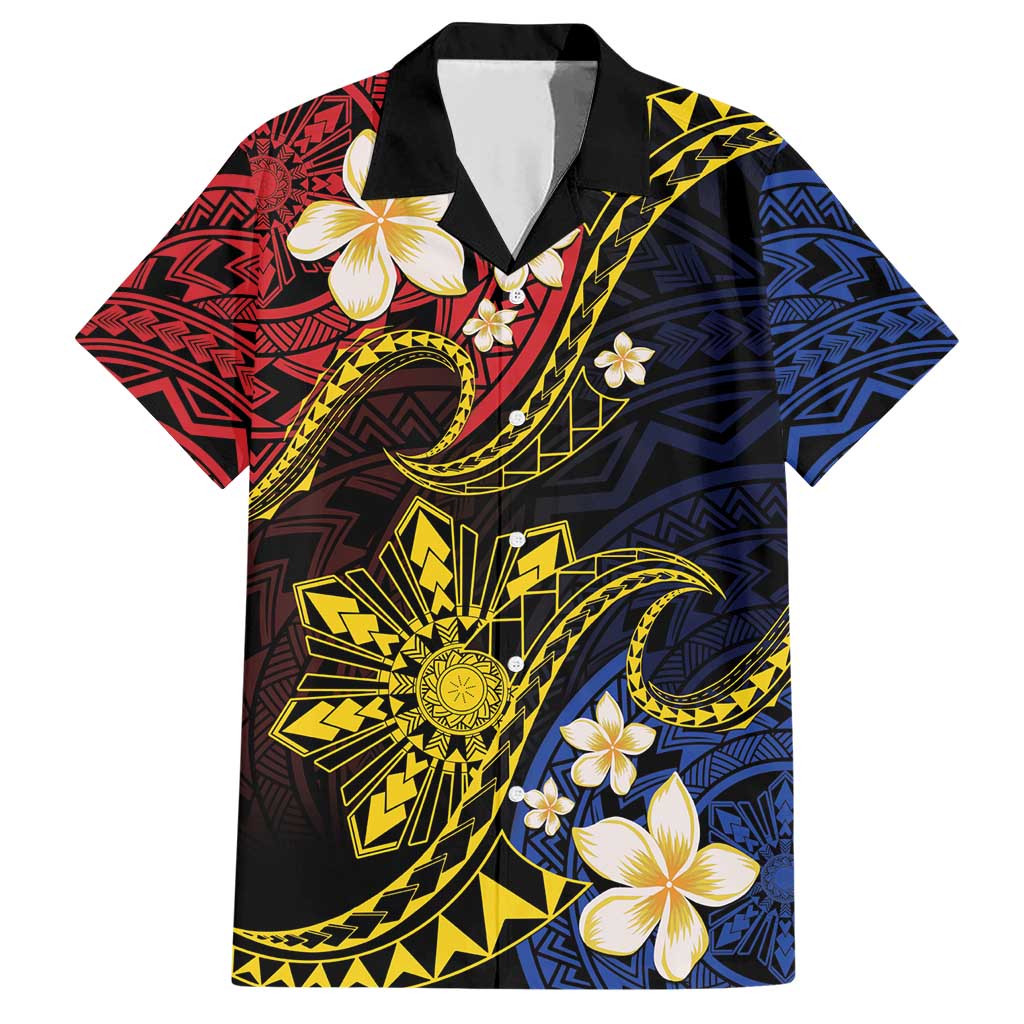 Philippines Spirit Tribal Sun Plumeria Family Matching Short Sleeve Bodycon Dress and Hawaiian Shirt Red And Blue Polynesian Pattern
