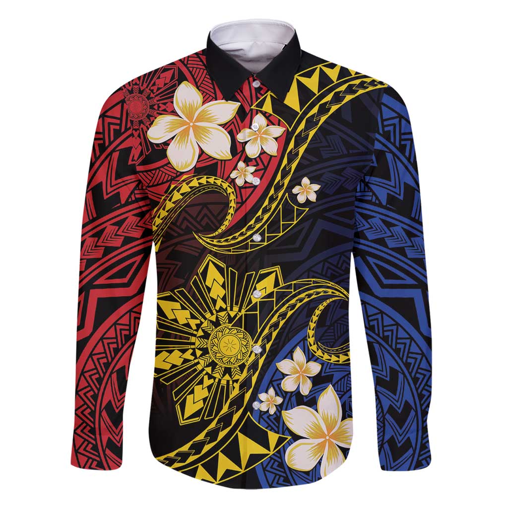 Philippines Spirit Tribal Sun Plumeria Family Matching Summer Maxi Dress and Hawaiian Shirt Red And Blue Polynesian Pattern