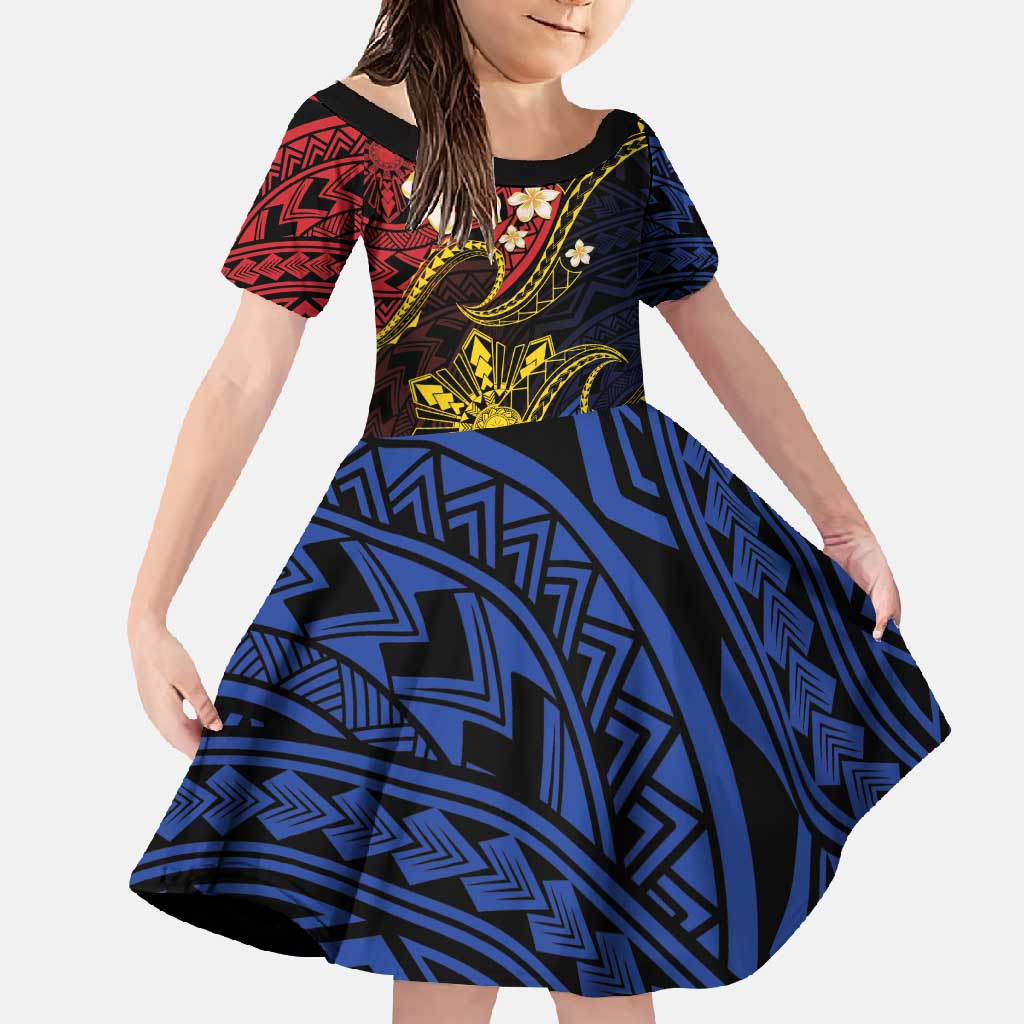 Philippines Spirit Tribal Sun Plumeria Family Matching Tank Maxi Dress and Hawaiian Shirt Red And Blue Polynesian Pattern