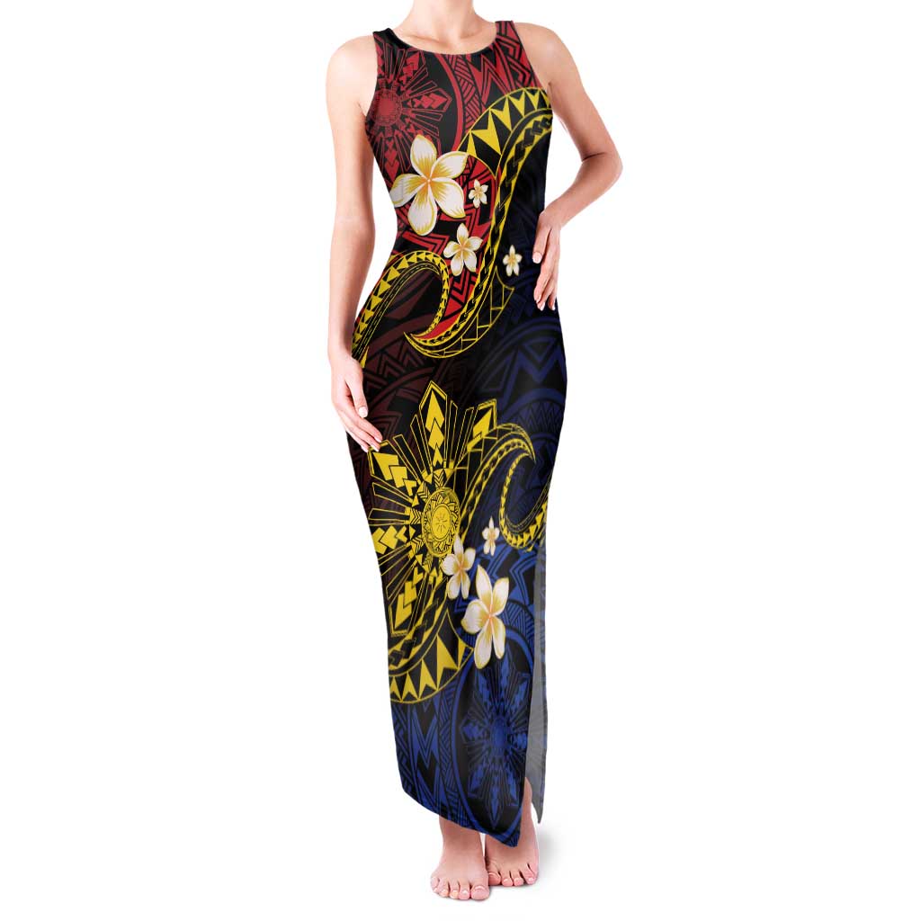 Philippines Spirit Tribal Sun Plumeria Family Matching Tank Maxi Dress and Hawaiian Shirt Red And Blue Polynesian Pattern