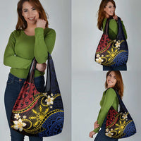 Philippines Spirit Tribal Sun Plumeria Grocery Bag Red And Blue Polynesian Pattern