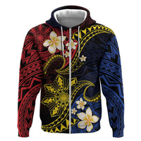 Philippines Spirit Tribal Sun Plumeria Hoodie Red And Blue Polynesian Pattern