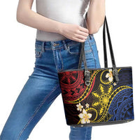 Philippines Spirit Tribal Sun Plumeria Leather Tote Bag Red And Blue Polynesian Pattern