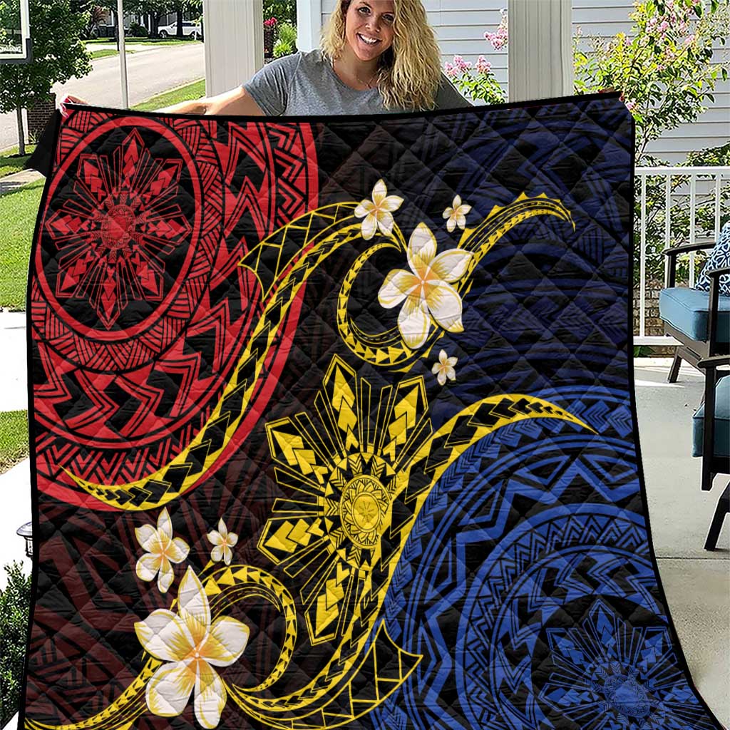 Philippines Spirit Tribal Sun Plumeria Quilt Red And Blue Polynesian Pattern