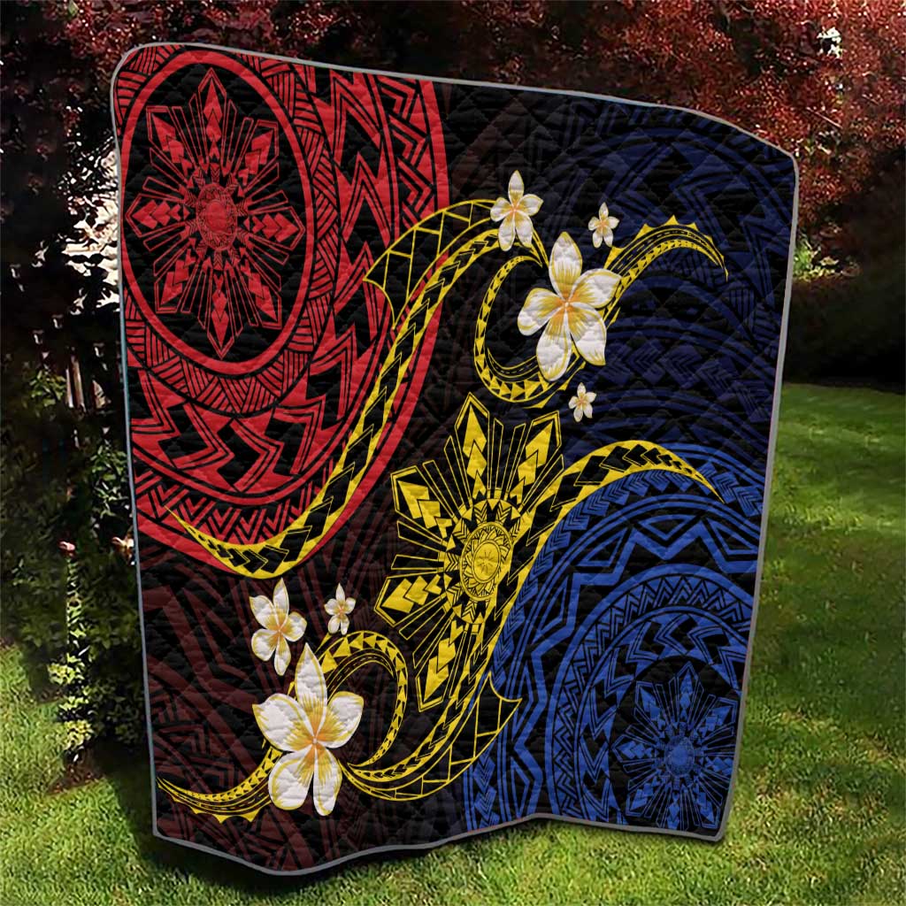 Philippines Spirit Tribal Sun Plumeria Quilt Red And Blue Polynesian Pattern