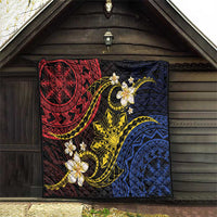 Philippines Spirit Tribal Sun Plumeria Quilt Red And Blue Polynesian Pattern