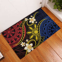 Philippines Spirit Tribal Sun Plumeria Rubber Doormat Red And Blue Polynesian Pattern