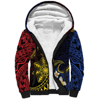 Philippines Spirit Tribal Sun Plumeria Sherpa Hoodie Red And Blue Polynesian Pattern