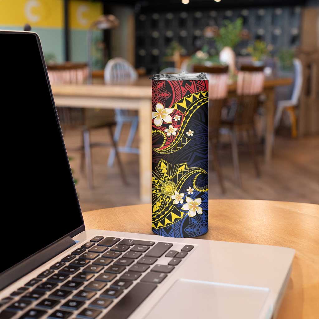 Philippines Spirit Tribal Sun Plumeria Skinny Tumbler Red And Blue Polynesian Pattern
