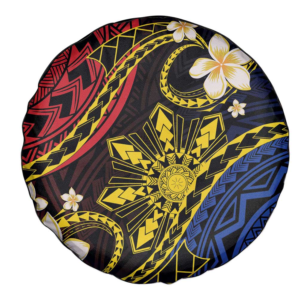 Philippines Spirit Tribal Sun Plumeria Spare Tire Cover Red And Blue Polynesian Pattern