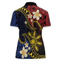 Philippines Spirit Tribal Sun Plumeria Women Polo Shirt Red And Blue Polynesian Pattern