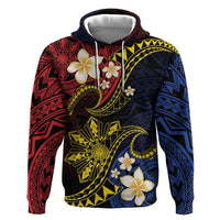 Philippines Spirit Tribal Sun Plumeria Zip Hoodie Red And Blue Polynesian Pattern