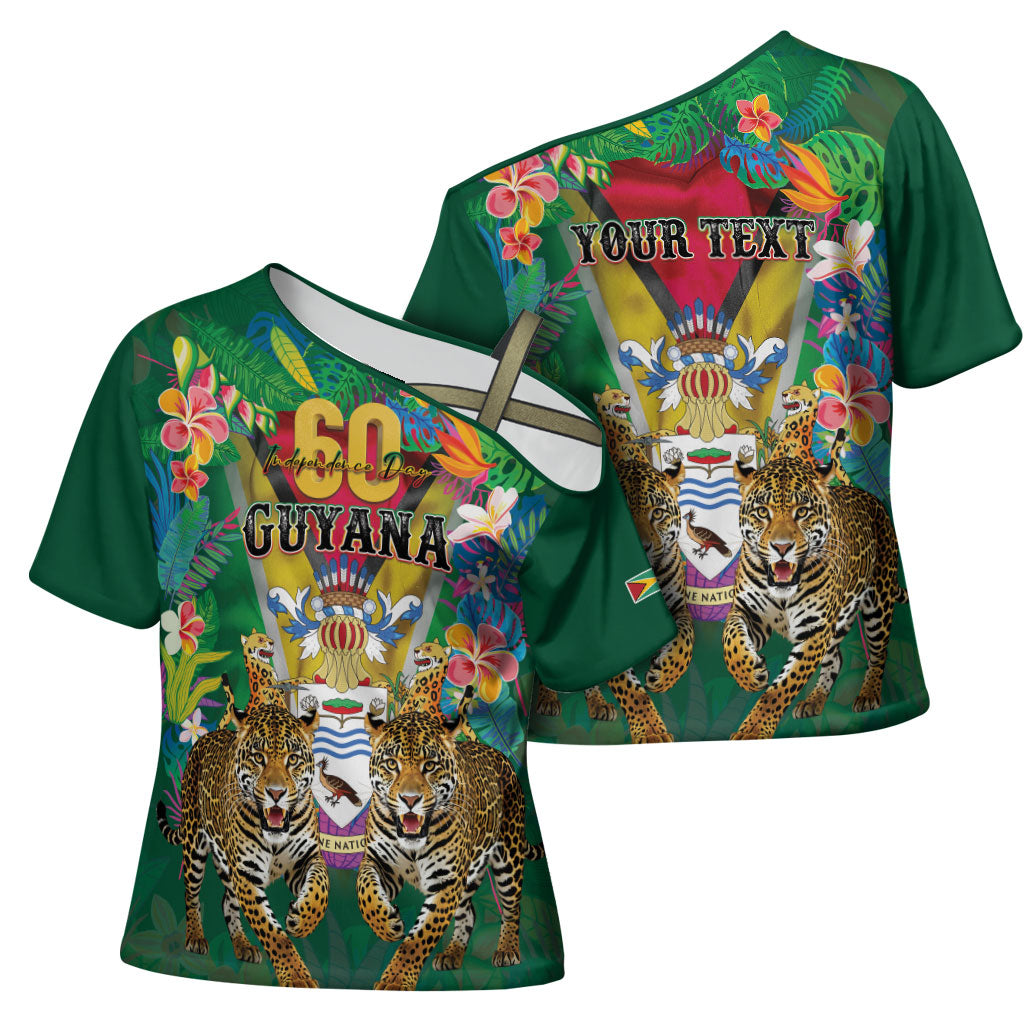 Personalized Guyana 60th Independence Day Cross Shoulder Shirt Diamond Jubilee